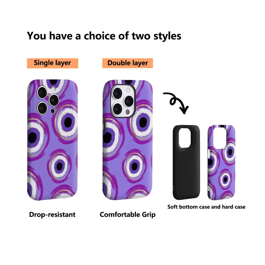 Potdemiel Handyhülle Mystical Evil Eye in Lila für iPhone 17 16 15 14 13 12 11 Pro Max Plus mit doppelschichtiger Rückseite - Bild 3
