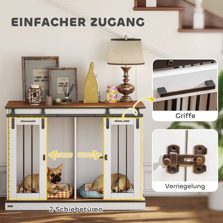 PawHut Hundebox aus Metall und MDF in Weiß mit Doppeltüren für mittelgroße Hunde, B/T/H: 120 x 60 x 88,5 cm - Bild 5