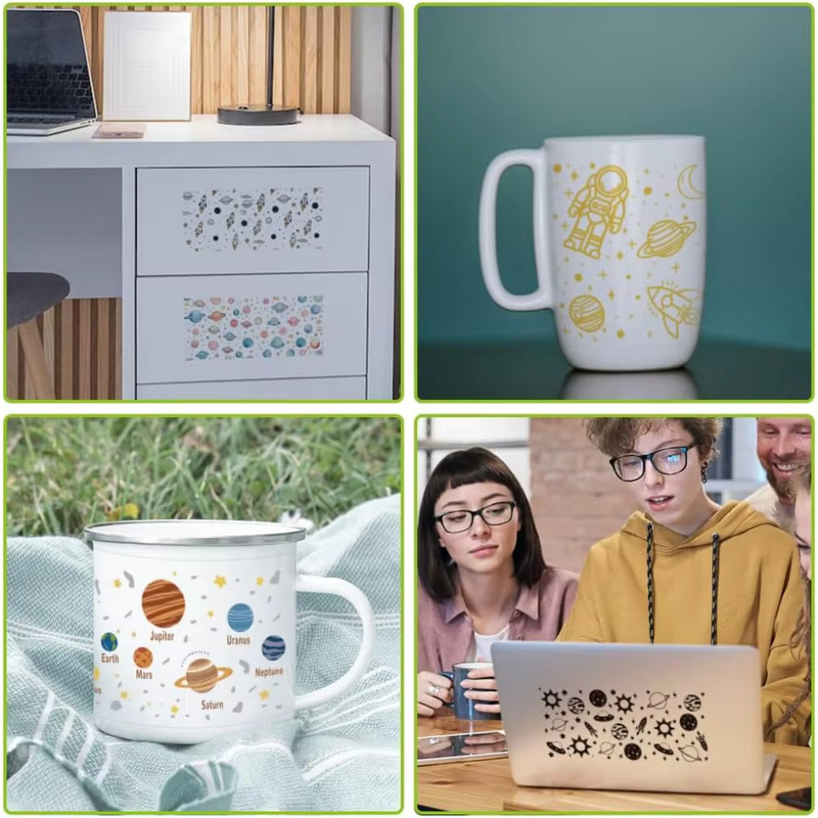 10 Blatt UV DTF Cup Wraps mit Weltraum-Motiv für 16oz Gläser, Astronauten und Galaxie, bunte Transferaufkleber aus PVC - Bild 3