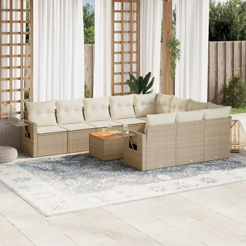 Vidaxl Gartenmöbel-Set aus Polyrattan und Akazie mit 11-teiligem Kissen-Set in Beige - Bild 1
