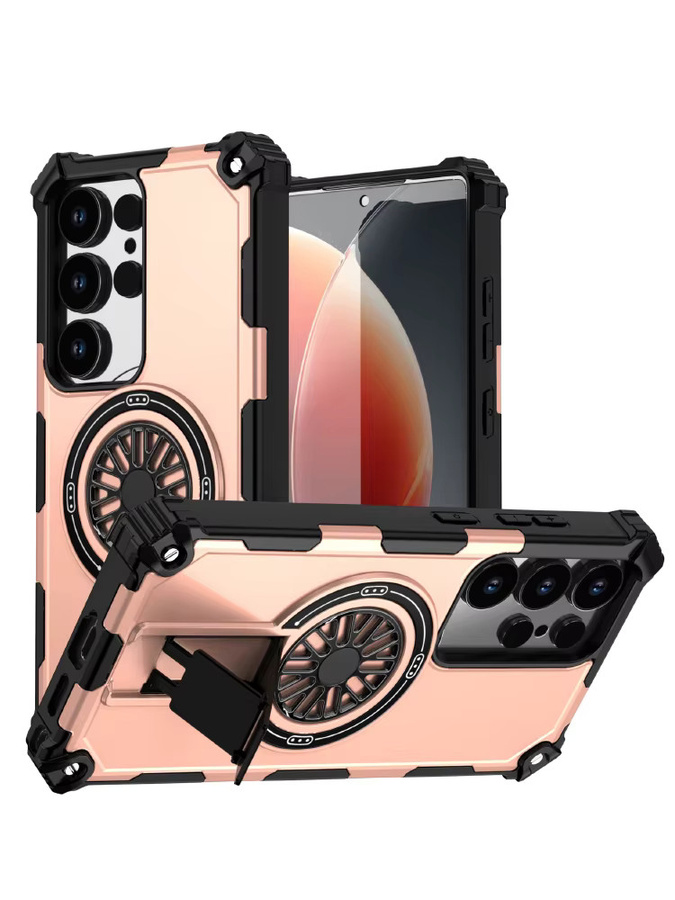 RUWANHU MagSafe Magnetische Falten Halterung Panzer Schutzhülle für Samsung S25 Ultra, S24 Ultra Plus, S23 und S22 in Orange - Bild 4