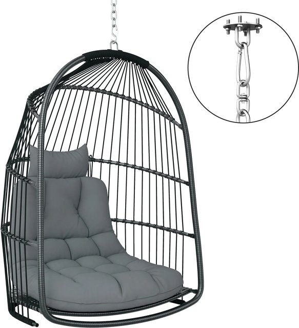 Outsunny Egg Hängestuhl aus PE-Rattan mit Stahlgestell und Polster in Dunkelgrau, B/T/H: 68 x 74 x 105 cm - Bild 1