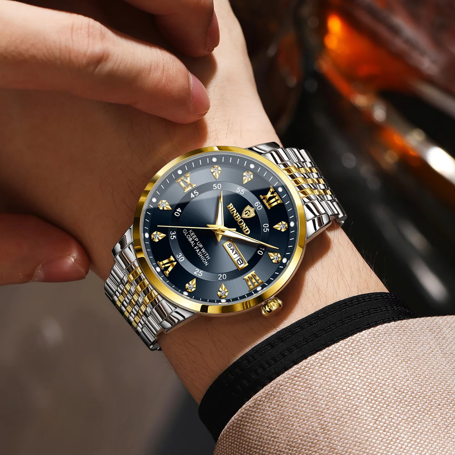 BINBOND Armbanduhr Quarz, Edelstahl, Schwarz, Herren - Bild 5