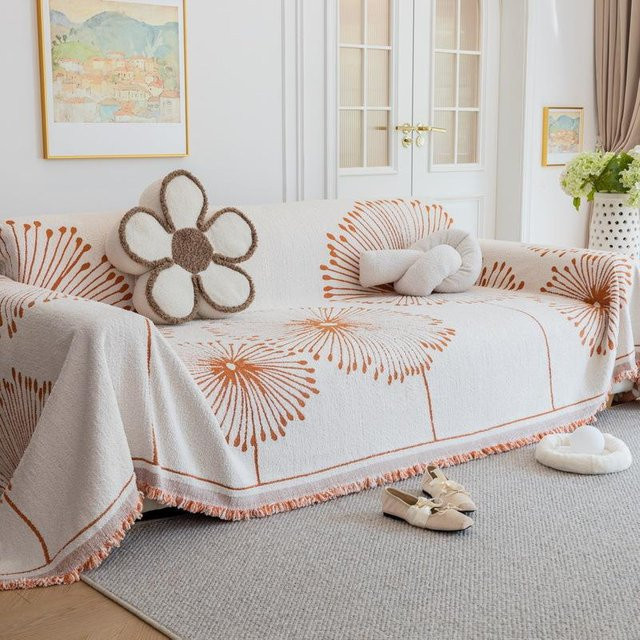 Super Six Chenille-Sofabezug aus Polyester in Weiß, bedrucktes Plüsch-Sofahandtuch mit Quasten, Breite: 180 cm, Tiefe: 130 cm - Bild 1