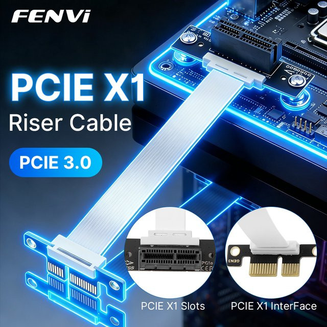 FENVI PCIe X1 Riser-Kabel 90 Grad Rechtwinklig PCIe 3.0 X1 zu X1 Verlängerungskabel für WLAN-Karten-Adapter - Bild 1