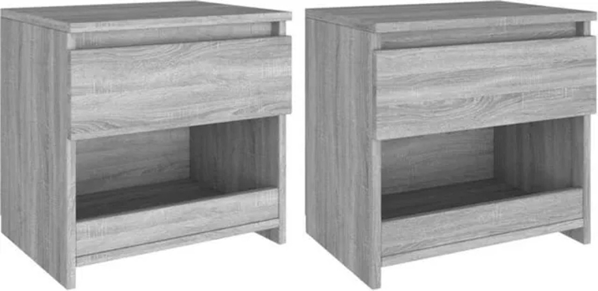 Vidaxl Set aus 2 modernen Nachttischen in Grau aus Holzwerkstoff, B/T/H: 40 x 30 x 39 cm - Bild 1