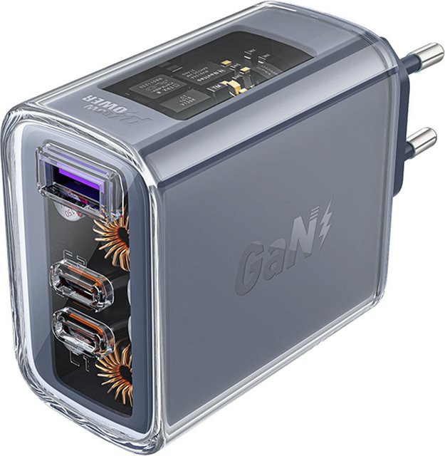 Acefast A45 Exploration Netzladegerät mit 65W, 3.25A, 1 x USB-A und 2 x USB-C, Grau/Transparent - Bild 1