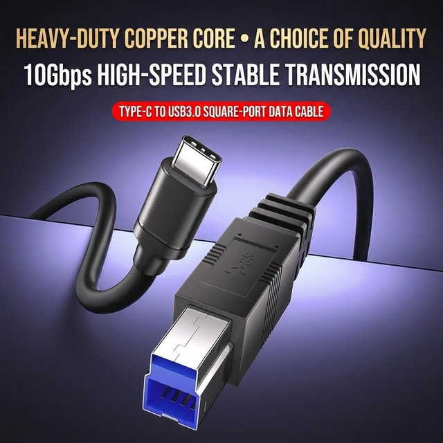 Fanakm USB-C zu USB-B Kabel 10Gbps GEN2 Typ-C zu USB-B 3.2 für Drucker, Scanner, Dockingstationen und externe Festplatten, Schwarz - Bild 1