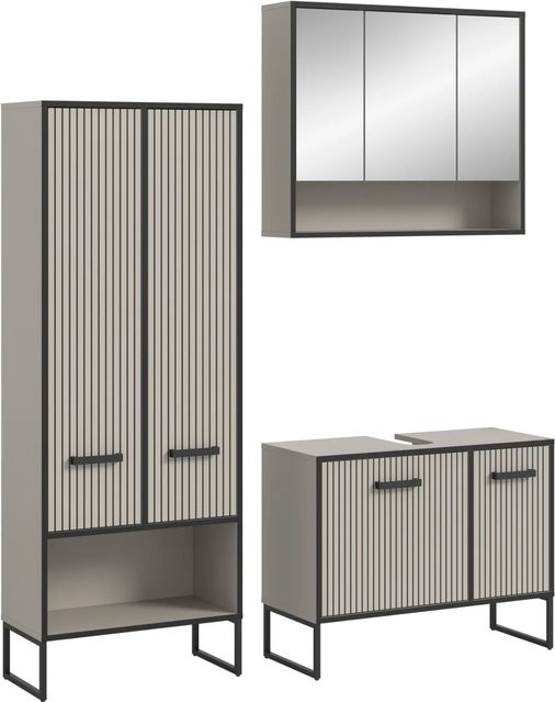 Inn.Furn Badmöbel Set Scana 3-teilig in Sand mit Hochschrank, Spiegelschrank und Waschbeckenunterschrank, B/H: 154 x 192 cm - Bild 1