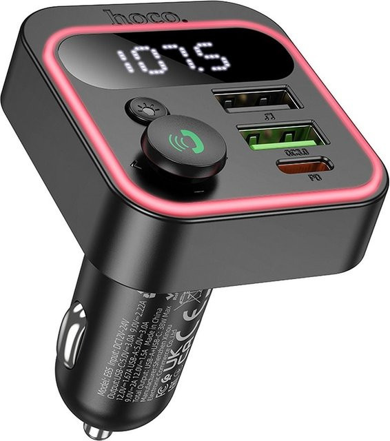 HOCO E85 Bluetooth FM Modulator in Schwarz mit 2 x USB-A und 1 x USB-C - Bild 1