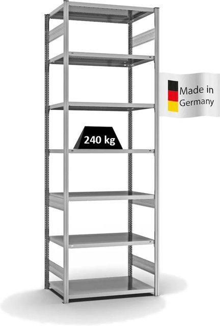PROREGAL Fachbodenregal Stecksystem T-Profil Medium-Duty, 7 Ebenen, verzinkt, Farbe: Silber, H x B x T: 300 x 100 x 60 cm - Bild 1