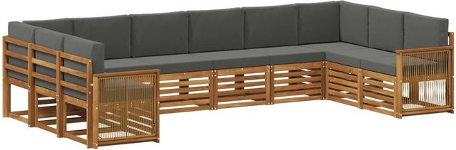 vidaXL Ecksofa Set in L-Form aus massivem Akazienholz mit Kissen in Anthrazit - Bild 1
