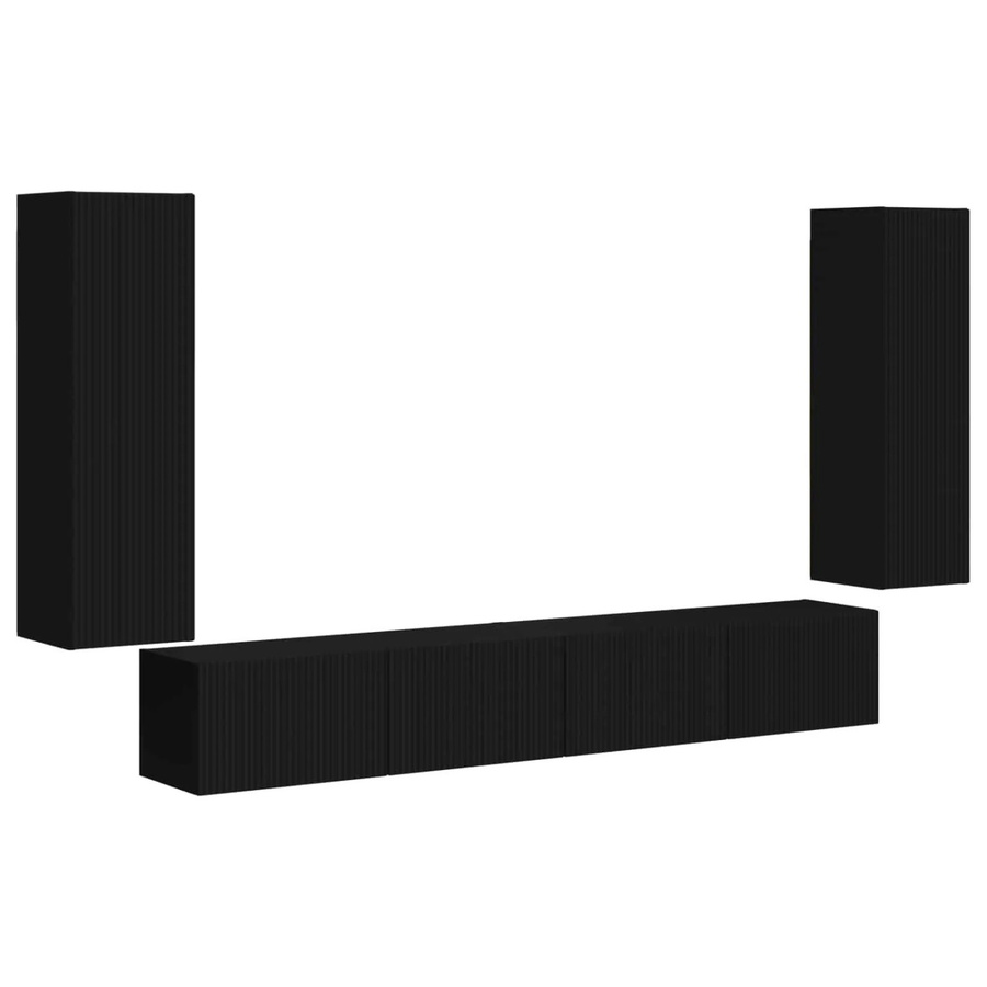 vidaXL TV-Wandregal-Set aus MDF in Schwarz, 4 Stück, modern und matt - Bild 2