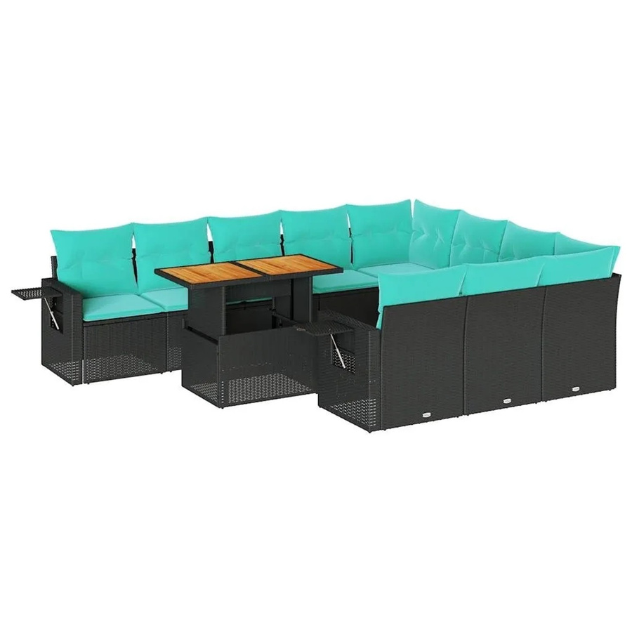vidaXL 11-teilige Garten-Sofagarnitur aus schwarzem Poly-Rattan mit Kissen und pulverbeschichtetem Stahlgestell - Bild 2