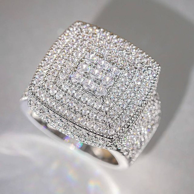 Huitan Ring, quadratisch, Silber, Zirkonia, Unisex - Bild 1