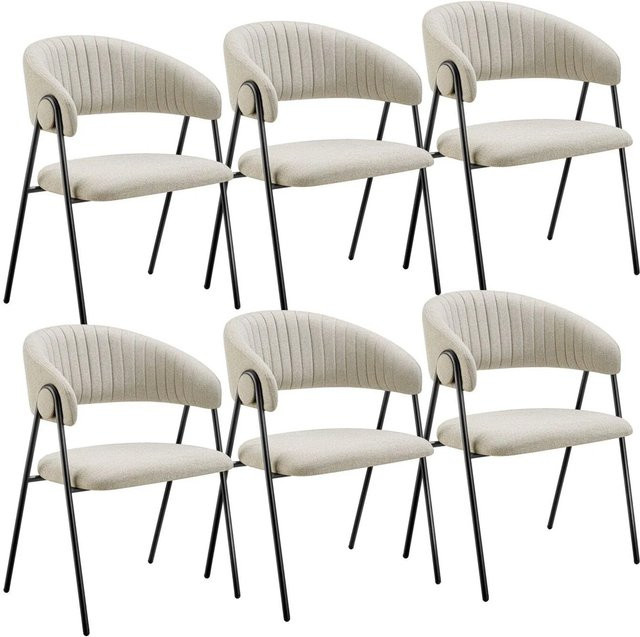 6er Set Tectake Armlehnstühle Bedano aus Webstoff in Beige, gepolstert mit moderner C-Form und Steppmuster, B/T/H: 58 x 60 x 85 cm - Bild 1