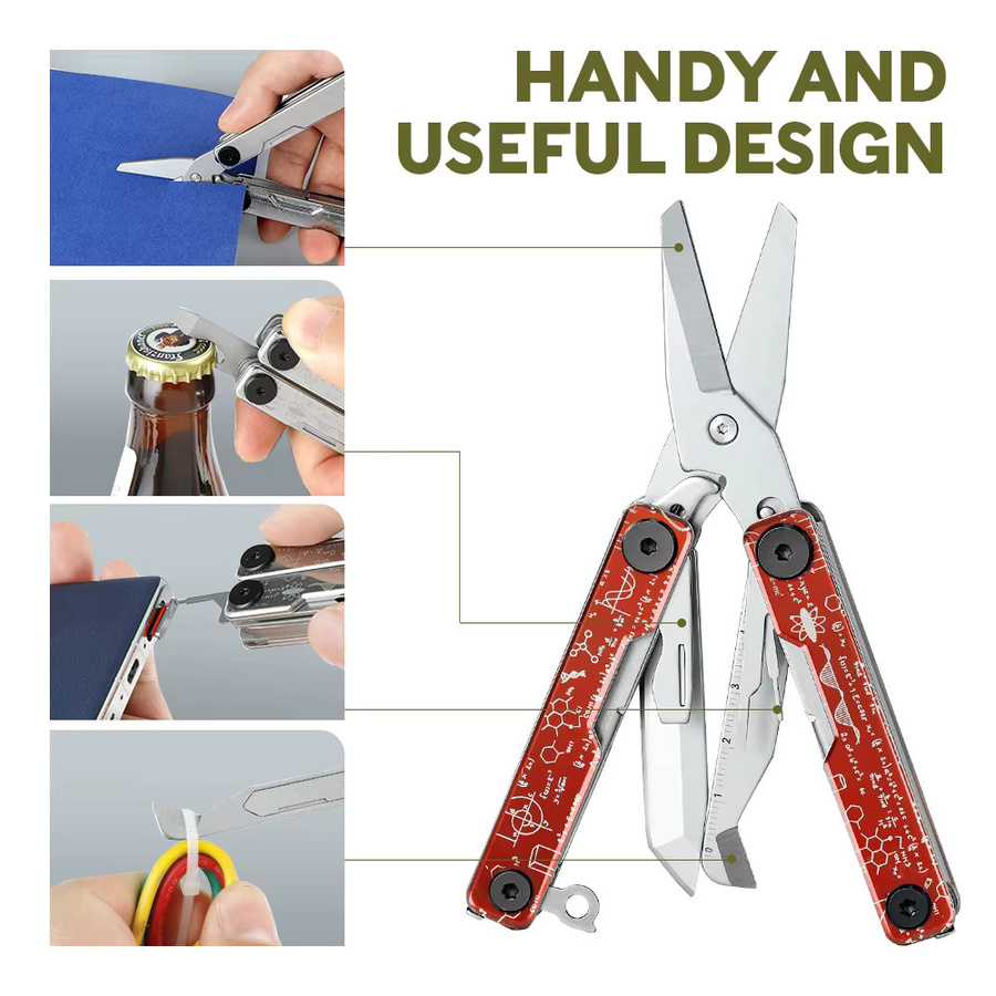 SWISS TECH 12 in 1 Multifunktions-Klappschere EDC Multitool mit Klappmesser und Box Cutter in Rot - Bild 2