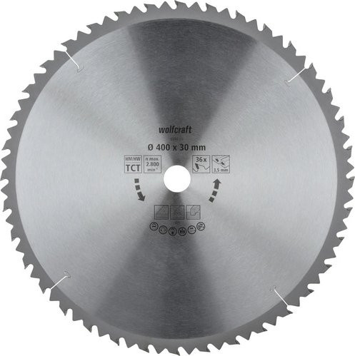 Wolfcraft Kreissägeblatt für Tischsägen mit 36 Zähnen, Carbide-Tipped, Durchmesser: 400 mm, Farbe: Silber - Bild 1