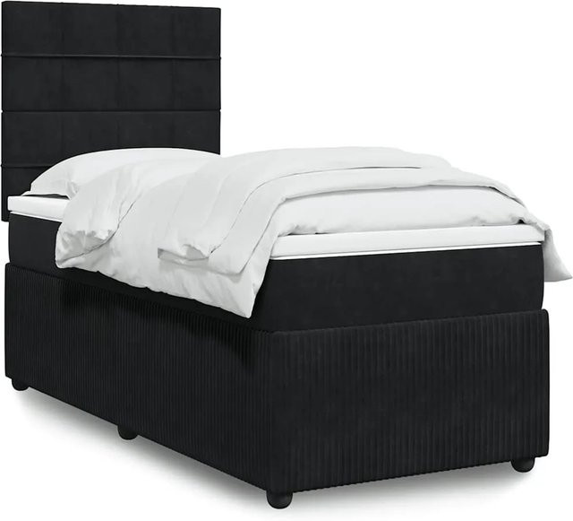 vidaXL Boxspringbett Hybrid mit Matratze und USB-Anschluss in Schwarz, Samt, B/T/H: 100 x 200 cm - Bild 1
