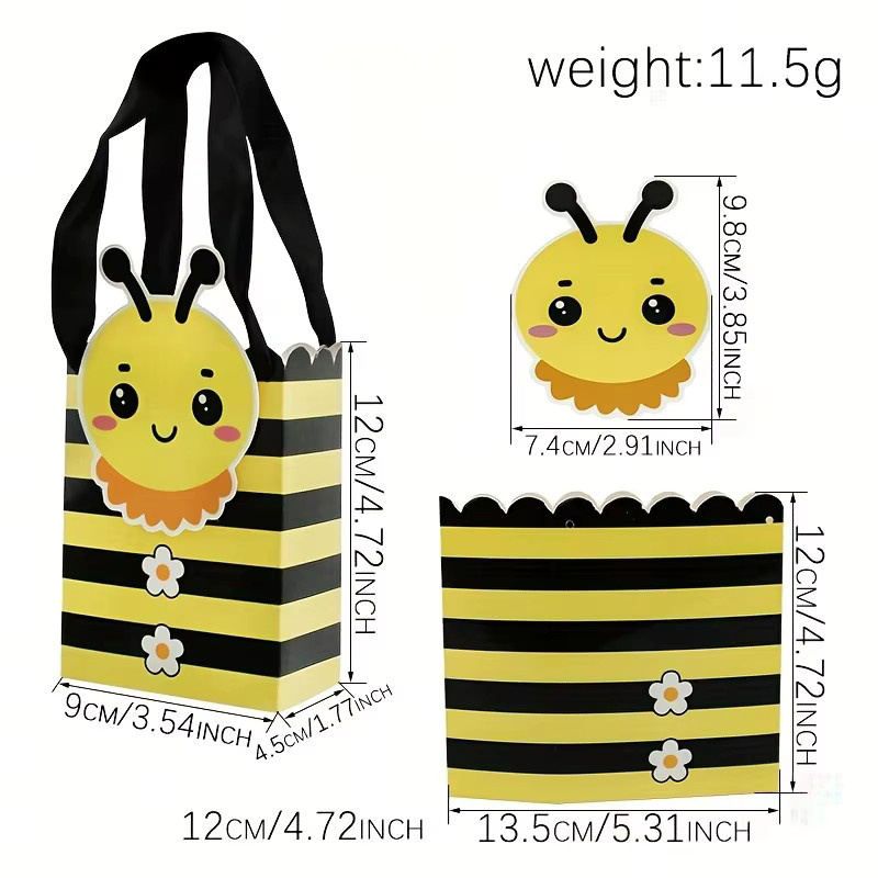20 Stück Geschenktüten aus Papier mit gelbem Cartoon-Bienen-Motiv für Geburtstage und Hochzeiten - Bild 4