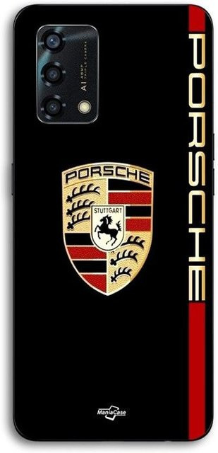 Handyhülle MANIACASE für Oppo A95 aus Silikon TPU in Schwarz mit rotem und goldenem Porsche-Logo - Bild 1