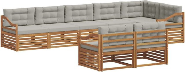 vidaXL Outdoor-Sofagarnitur aus Akazienholz mit Kissen, 25-teilig, Natur und Hellgrau - Bild 1