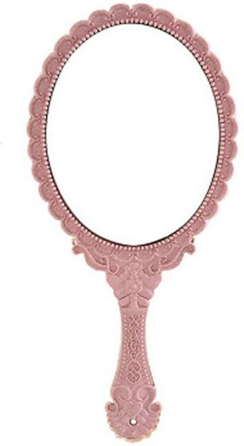 SeasonsEase Vintage Handspiegel mit floraler Schnitzerei in Pink, ovaler Schminkspiegel aus Kunststoff und Glas - Bild 1
