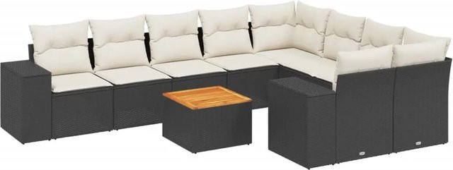 vidaXL 10-tlg. Garten-Sofagarnitur in L-Form aus Poly-Rattan und pulverbeschichtetem Stahl mit Kissen in Schwarz-Creme - Bild 1