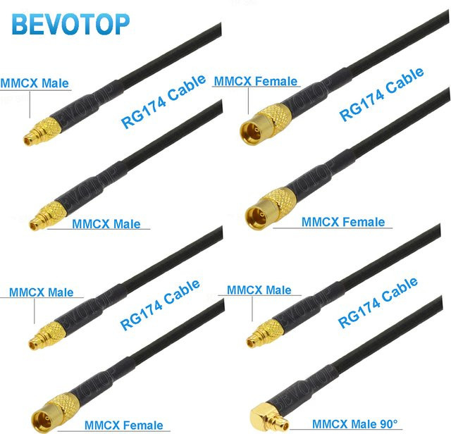 BEVOTOP RG174 Koaxialkabel mit MMCX-Stecker auf MMCX-Stecker/Buchse, 50 Ohm, Schwarz - Bild 1