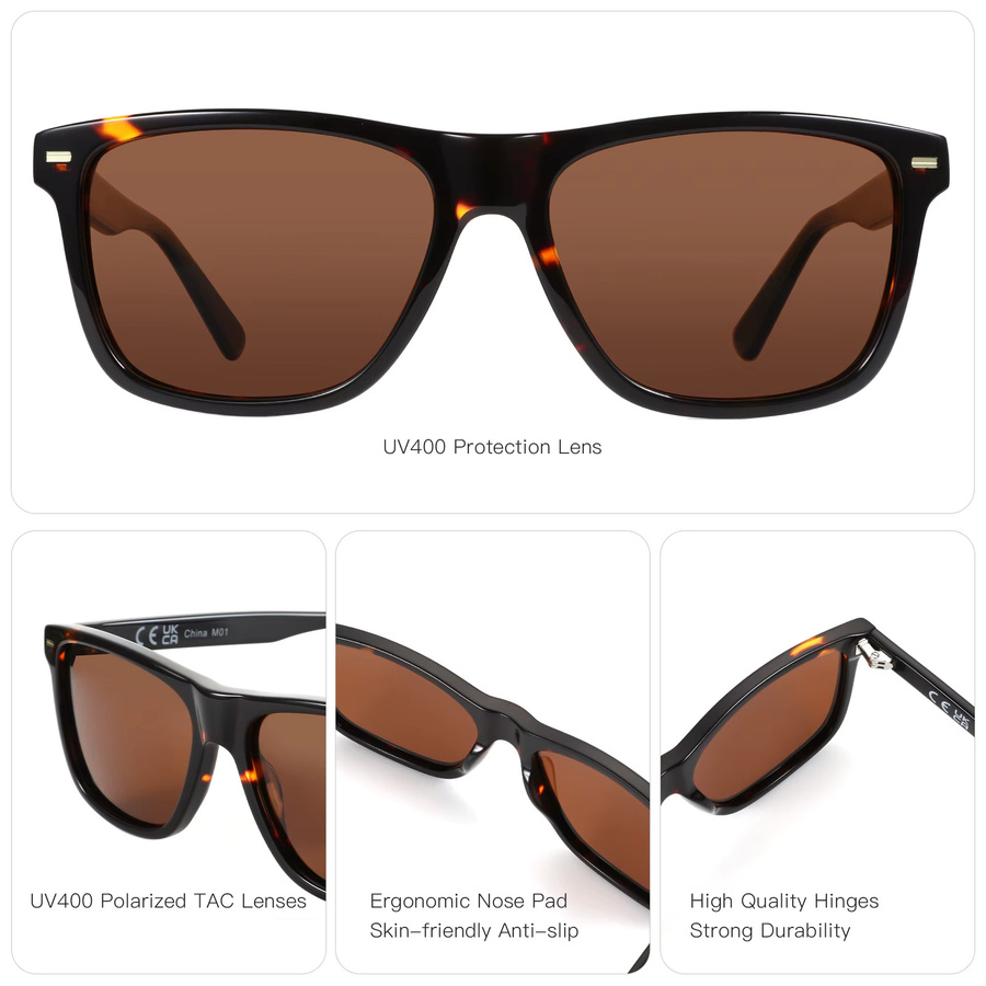 ZENOTTIC Sonnenbrille, quadratisch, Acetat, Vollrand, Unisex, polarisiert - Bild 4