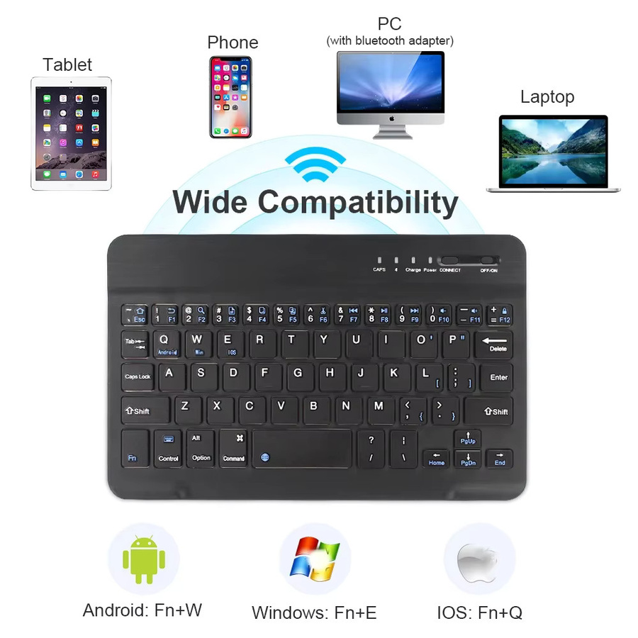 KEBIDUMEI Bluetooth-Mini-Tastatur in Schwarz, wiederaufladbare tragbare Tastatur für PC, Laptop und Tablet mit englisch/russischer Beschriftung - Bild 6