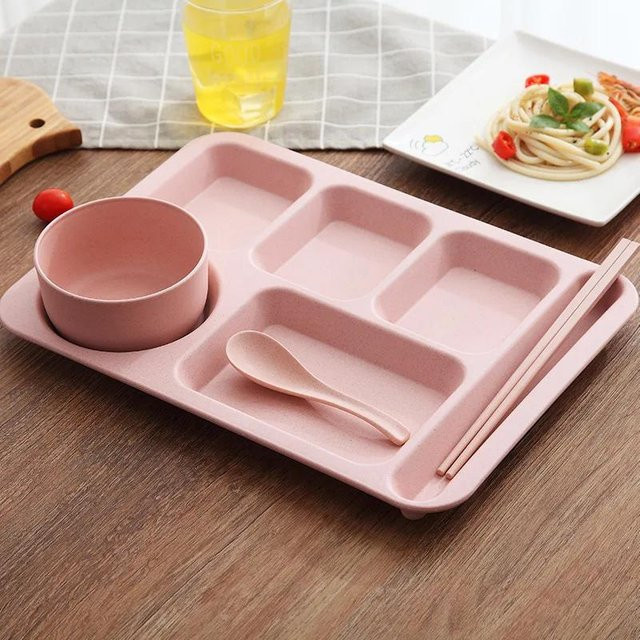 Unterteilter Keramik-Servierteller aus Porzellan für Frühstück und Obst, rechteckig, Weiß oder Rosa - Bild 1