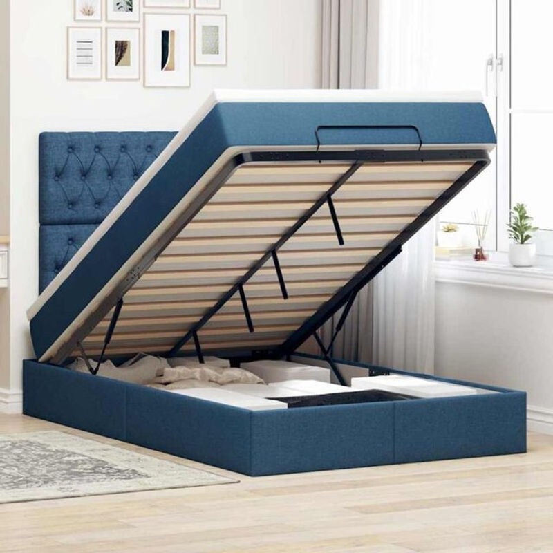 vidaxl Ottoman Polsterbett mit Matratze und LED-Beleuchtung in Blau, B/T/H: 120 x 200 x 118 cm - Bild 1