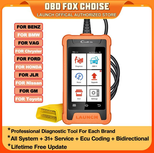 Launch x431 Creader Elite OBD2 Diagnosegerät mit TPMS 31 Reset-Funktion und Online-Codierung in Orange - Bild 1
