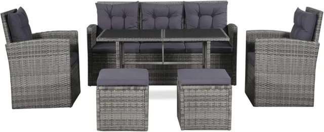 vidaXL 6-tlg Garten-Lounge-Set Modell 8 aus Poly Rattan mit Auflagen in Grau - Bild 1