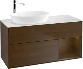 V&B Waschtischunterschrank Finion in Weiß mit Walnuss-Regal, Breite: 120 cm - Bild 1