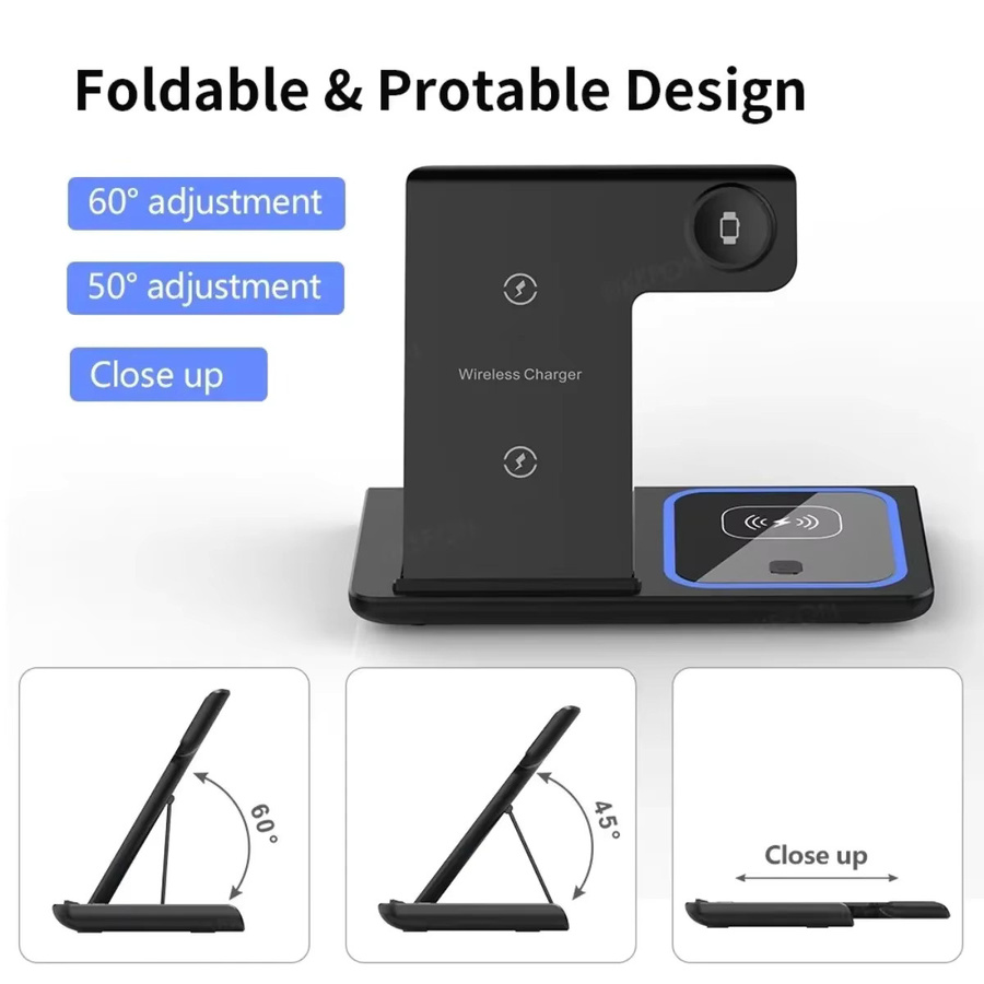 Magnetischer 3-in-1 kabelloser Ladeständer, faltbare Schnellladestation für iPhone 12-16 Pro Max, Apple Watch S2-S10 SE Ultra und AirPods 3 4 Pro - Bild 7