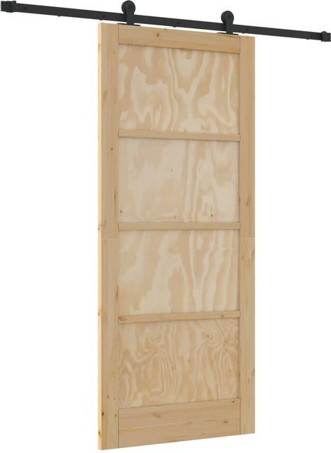 vidaXL Schiebetür modern in Natur und Schwarz aus Holz und Stahl, Breite: 86 cm, Höhe: 198,5 cm - Bild 1
