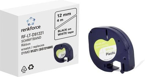 Renkforce RF-LT-D91221 Beschriftungsband kompatibel mit DYMO LT - 91221, Breite: 12 mm, Farbe: Weiß, Schriftfarbe: Schwarz, Länge: 4 m - Bild 1