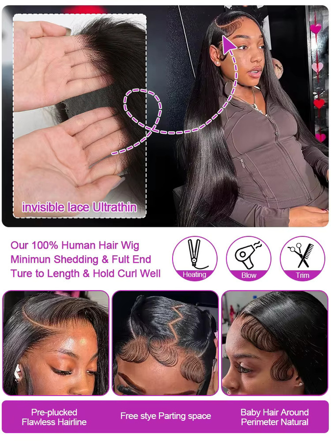 HJ WEAVE BEAUTY Echthaar-Perücke, 40 Zoll, schwarz, glatt, Damen - Bild 5