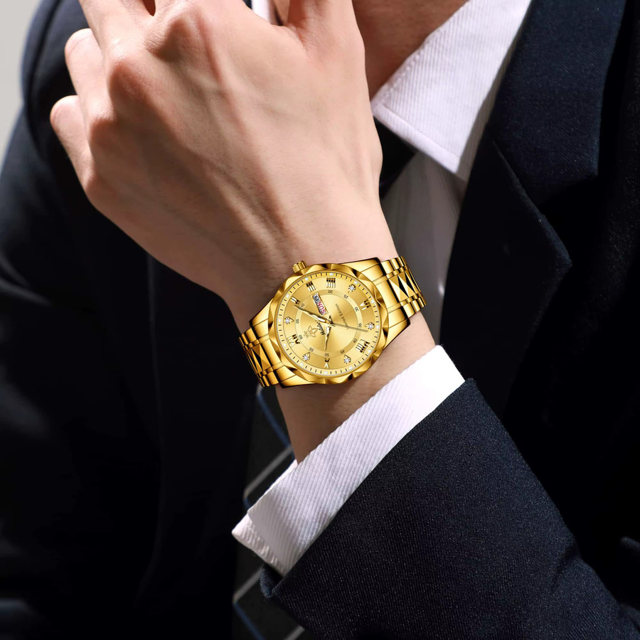 YaLaLuSi Armbanduhr Quarz, Edelstahl, Gold, Damen, Analoguhr - Bild 4