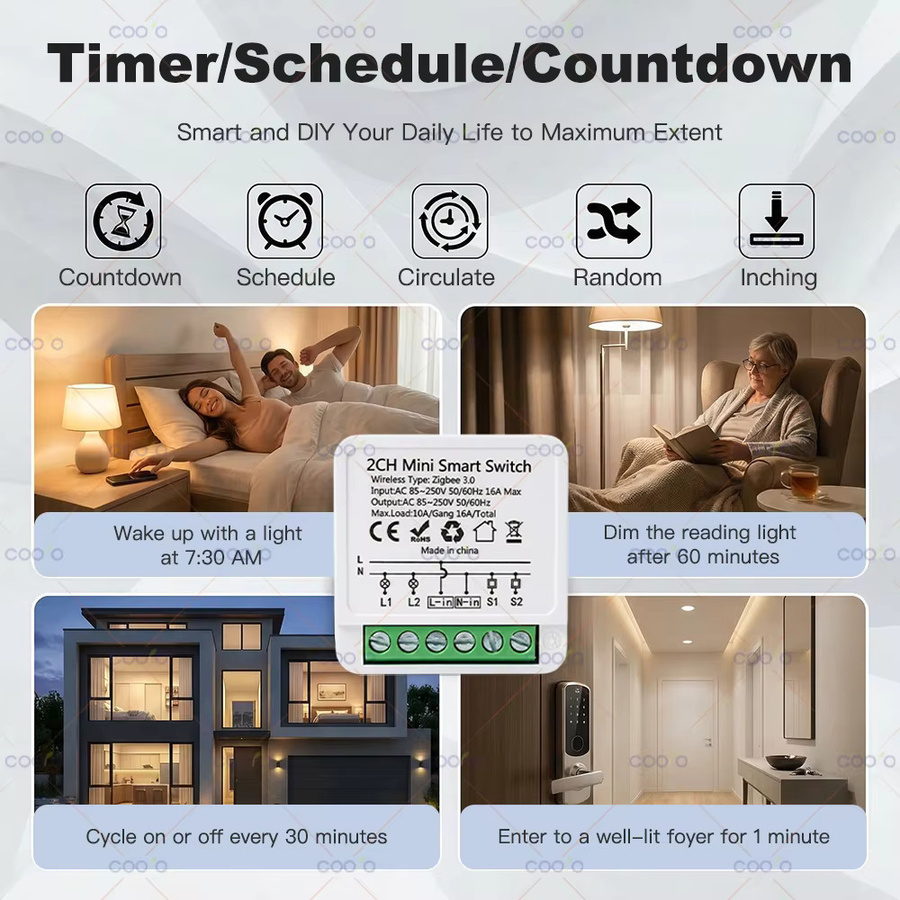 Coolo Zigbee Smart Switch Breaker Mini Relais-Automatisierungsmodul 16A, Weiß, kompatibel mit Tuya Smart Life, Amazon Alexa und Google Assistant - Bild 3