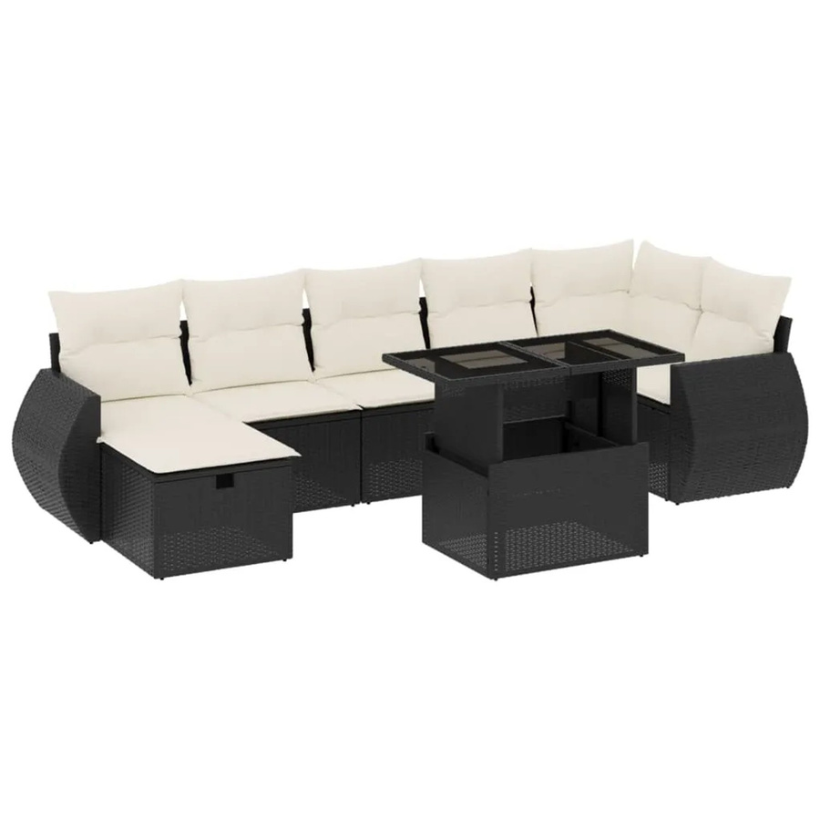 vidaXL 8-tlg Garten-Sofagarnitur in L-Form mit Kissen und Couchtisch, Schwarz, Poly-Rattan mit Metallgestell - Bild 2