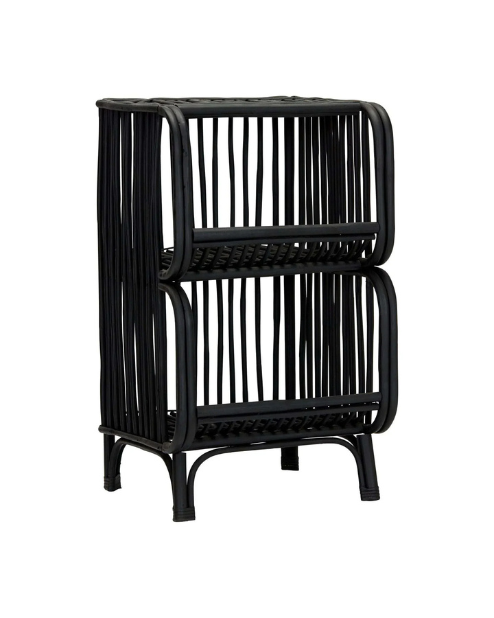 House Doctor Beistelltisch Shelf in Schwarz mit Rattan-Elementen, Höhe: 71 cm - Bild 1