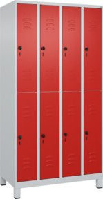 C+P Doppelstock-Spind Classic PLUS mit 4 Abteilen, Füße, Lichtgrau/Verkehrsrot, B/T/H: 100 x 50 x 195 cm - Bild 1
