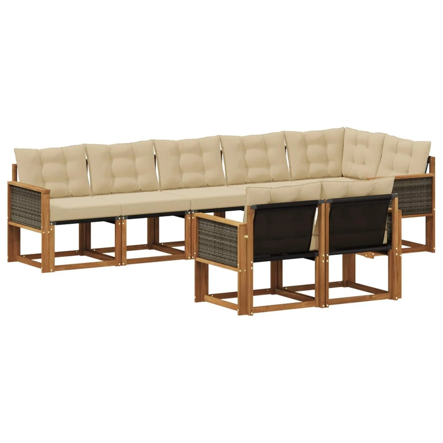 vidaXL Outdoor-Sofagarnitur aus massivem Akazienholz mit 8 Kissen in Natur und Beige - Bild 2