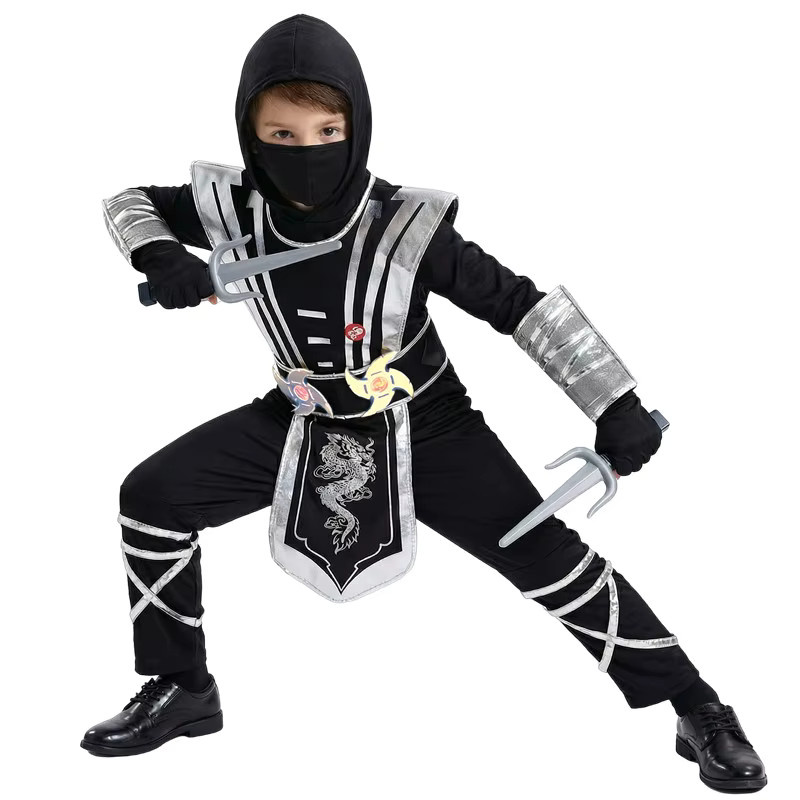 Ninja Kostüm, Silber Maskierter Krieger, Performance Outfit, Unisex - Bild 2