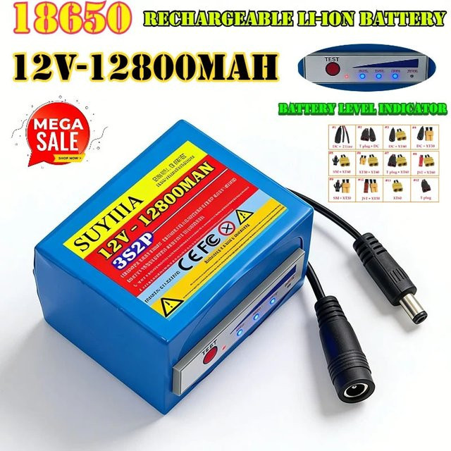 SUYIJIA Li-Ion Akku 12V 12800mAh 3s2p für Fischfinder und Unterwasser-Angelkameras, Blau - Bild 1