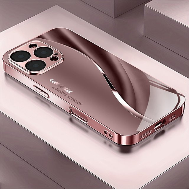 Luxuriöse Handyhülle aus gehärtetem Glas mit pinkfarbenem Linienmuster und Metallic-Effekt für Apple iPhone Modelle - Bild 1