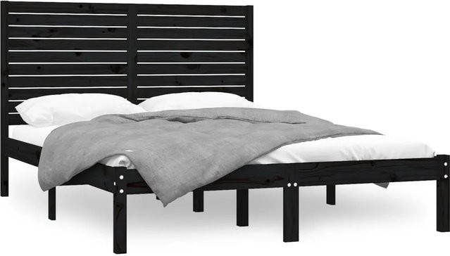 vidaXL Massivholzbett aus Kiefernholz in Schwarz mit rustikaler Optik, B/T/H: 150 x 200 x 156 cm - Bild 1